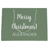 Kerstmis Gepersonaliseerde Sage Groen Vrolijk Kers Groot Cadeauzakje (Voorkant)