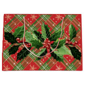 Kerstmis geruit rood met krans groot cadeauzakje (Voorkant)