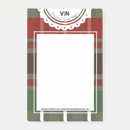 Kerstmis geruite groene rode kant Initialen Zakeli Post-it® Notes (Voorkant)