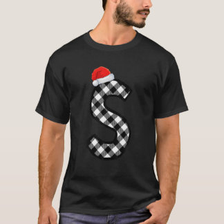 Kerstmis geruite hoofdletter s Santa Monogram Kers T-shirt