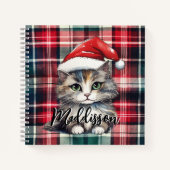 Kerstmis geruite kerstkat met naam notitieboek (Voorkant)