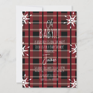 Kerstmis geruite sneeuwvlokken baby shower kaart