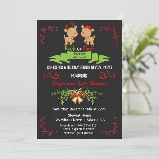 Kerstmis Geslacht Reveal Feestje Bok of Ree Geweid Kaart (Staand voorkant)