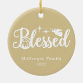 Kerstmis Gezegend goud & wit Keramisch Ornament (Achterkant)