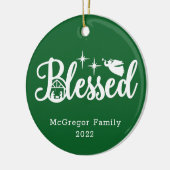 Kerstmis Gezegend Groen en Wit Keramisch Ornament (Links)