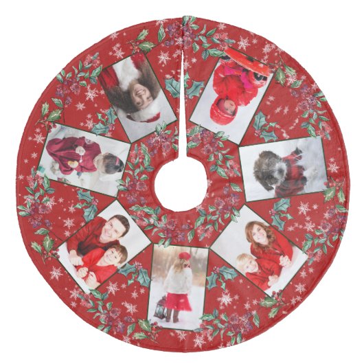 Kerstmis Gezin Foto Collage Red Fleece Kerstboom Rok (Voorkant)
