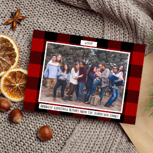 Kerstmis gezinsvakantie geruite fotokaart feestdagenkaart