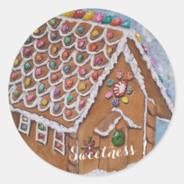 KERSTMIS GINGERBREAD SNOEP HUIS ZOETHEID RONDE STICKER