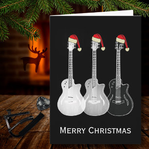 Kerstmis Gitaar Eenvoudig Zwart en wit Kaart