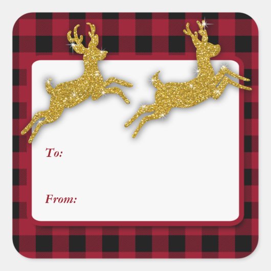 Kerstmis Glitter Deer Square Stickers (Voorkant)