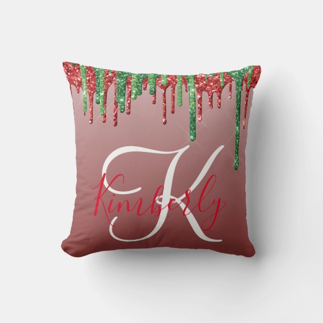 Kerstmis Glitter Monogram Kussen (Voorkant)