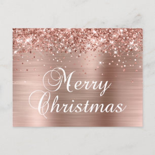 Kerstmis Glitterige Roze Gouden Folie Feestdagenkaart