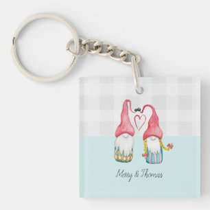 Kerstmis Gnome In Liefde Waterverf Handgeschilderd Sleutelhanger