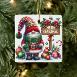 Kerstmis Gnome Kunst – Festive Vakantie Keramisch Ornament