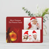 Kerstmis Gold Bauble met Red Two Photo Flat Kaart (Staand voorkant)