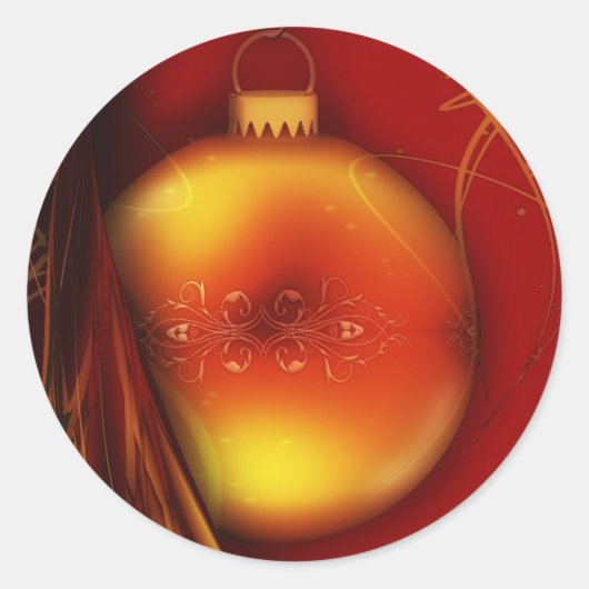 Kerstmis Gold Bauble Red Background Sticker (Voorkant)