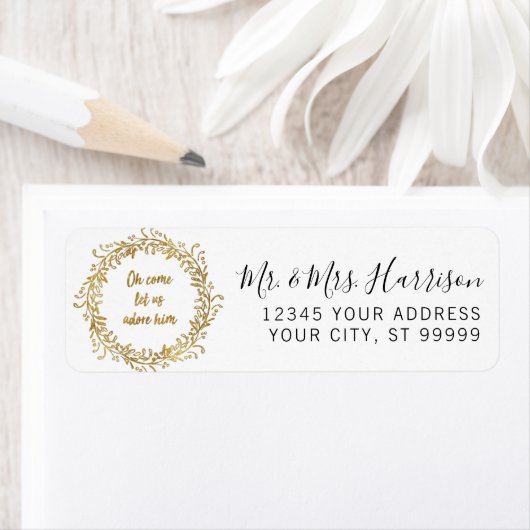 Kerstmis, Gold Glitter Script Christelijk Etiket (Insitu)