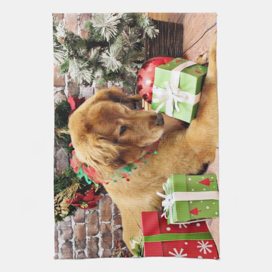 Kerstmis - Golden Retriever - Addison Theedoek (Verticaal)