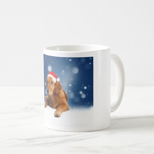 Kerstmis: Golden Retriever Dog Santa Hat Snow Koffiemok (Voorkant rechts)