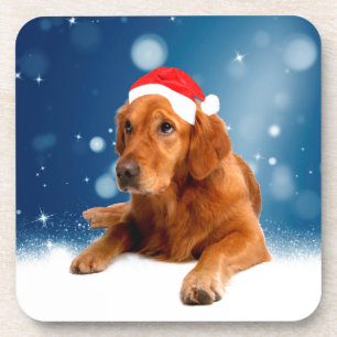 Kerstmis: Golden Retriever Dog Santa Hat Snow Onderzetter