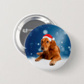 Kerstmis: Golden Retriever Dog Santa Hat Snow Ronde Button 5,7 Cm (Voorkant /achterkant)