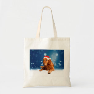 Kerstmis: Golden Retriever Dog Santa Hat Snow Tote Bag