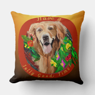 Kerstmis: Golden Retriever Jolly Good Time Kussen