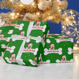Kerstmis Golden Retriever op Bot   Cadeaupapier