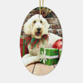 Kerstmis - GoldenDoodle - Biscuit Keramisch Ornament (Links)