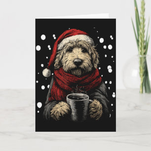 Kerstmis Goldendoodle Kerstman Hoed Koffie Liefheb Kaart