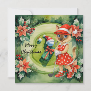 Kerstmis golf thema voor vrouw kat liefhebbers feestdagenkaart