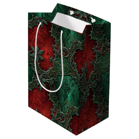 Kerstmis Gotische Grunge Rood & Groen Hulst Medium Cadeauzakje (Achterkant Gekanteld)