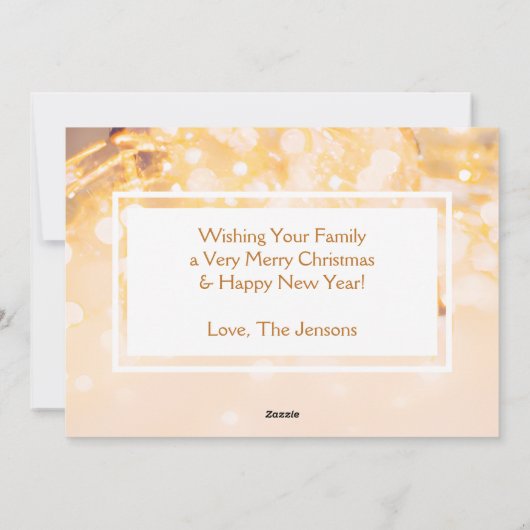 Kerstmis Goud en Witte Bokeh Foto Vakantie Feestdagenkaart (Achterkant)