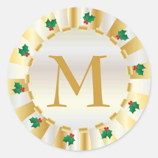 Kerstmis Goud Holly Monogram Envelop Seal Ronde Sticker (Voorkant)