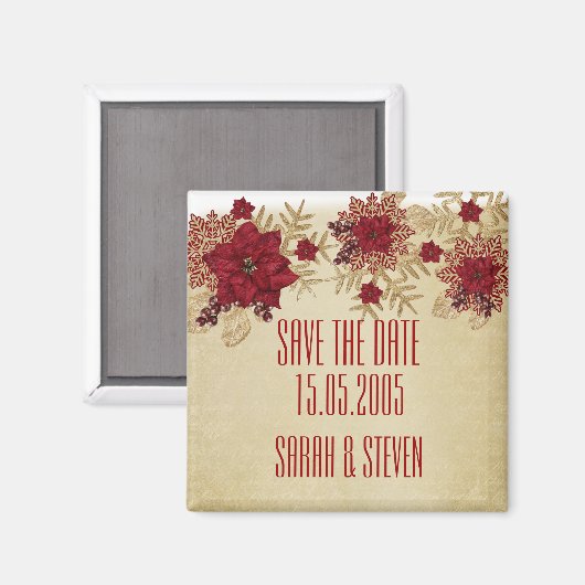 Kerstmis Goud/Rode Ster Bewaar de datum Magneet (Voorkant / Achterkant)