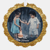 Kerstmis Goud Scrolled Fotosjabloon Ornament Kaart (Achterkant)