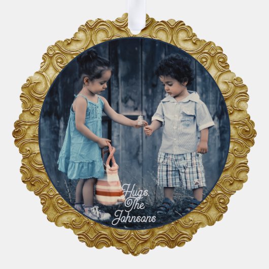 Kerstmis Goud Scrolled Fotosjabloon Ornament Kaart (Achterkant)