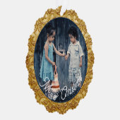 Kerstmis Goud Scrolled Fotosjabloon Ornament Kaart (Rechts)