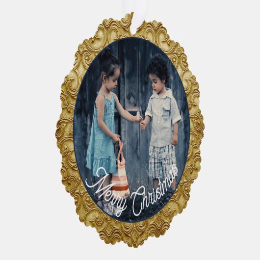 Kerstmis Goud Scrolled Fotosjabloon Ornament Kaart (Rechts)