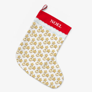 Kerstmis Gouden Patroon op Wit & Rood Grote Kerstsok