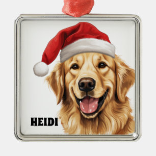 KERSTMIS GOUDEN RETRIEVER HOND MET SANTA HAT METALEN ORNAMENT
