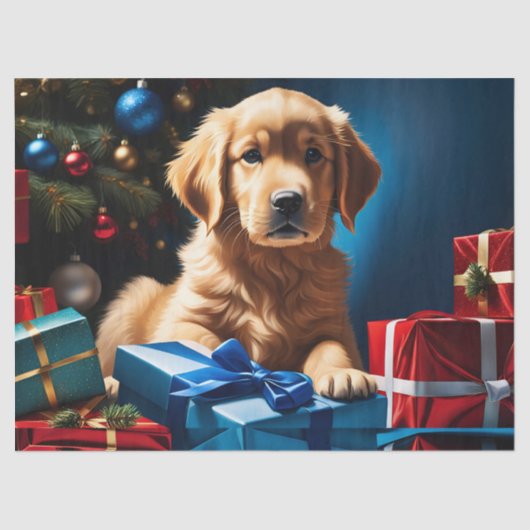 KERSTMIS GOUDEN RETRIEVER PUPPY TISSUEPAPIER (Voorkant)