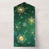 Kerstmis Gouden Sneeuwvlokken op Groene Achtergron All In One Uitnodiging (Binnen)