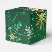 Kerstmis Gouden Sneeuwvlokken op Groene Achtergron Bedankdoosjes (Achterkant)