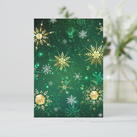 Kerstmis Gouden Sneeuwvlokken op Groene Achtergron Bedankkaart (Staand voorkant)