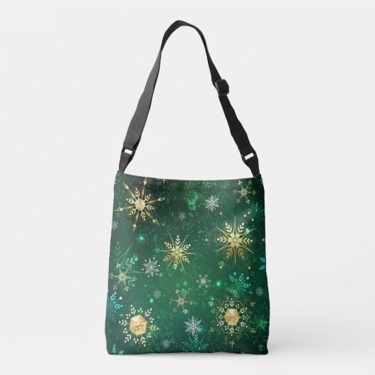 Kerstmis Gouden Sneeuwvlokken op Groene Achtergron Crossbody Tas (Achterkant)