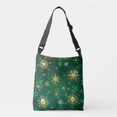 Kerstmis Gouden Sneeuwvlokken op Groene Achtergron Crossbody Tas (Voorkant)