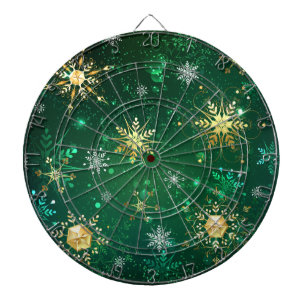 Kerstmis Gouden Sneeuwvlokken op Groene Achtergron Dartbord