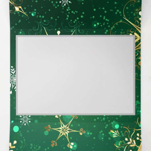 Kerstmis Gouden Sneeuwvlokken op Groene Achtergron Drieluik Programma (Binnenkant midden)