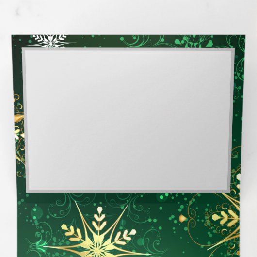 Kerstmis Gouden Sneeuwvlokken op Groene Achtergron Drieluik Programma (Binnenzijde eerst)
